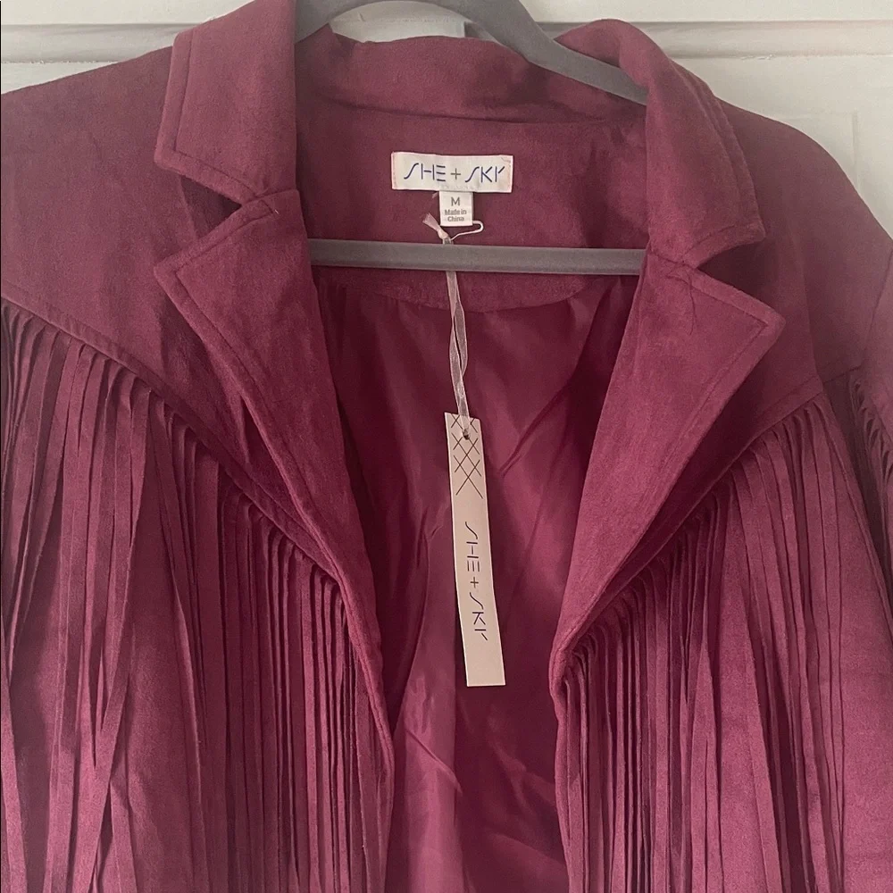 She + Sky Deep Red Fringe Blazer - Picture 2 of 6